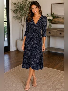 Ann Taylor Geometric Diamond Print Matte Jersey Wrap Dress - Size 6
